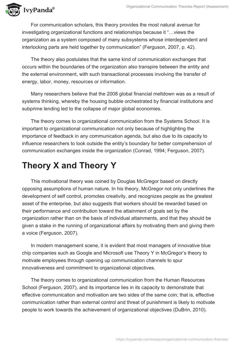 Organizational Communication Theories Report (Assessment). Page 3