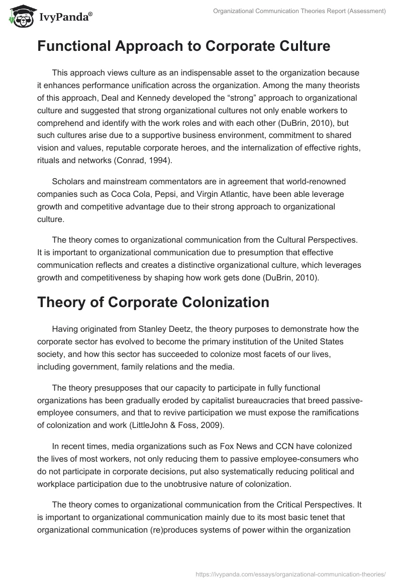 Organizational Communication Theories Report (Assessment). Page 4