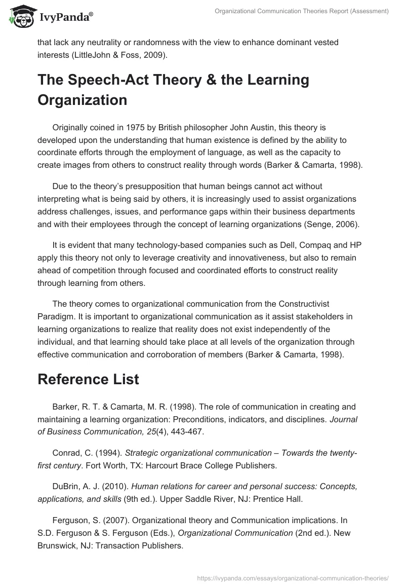 Organizational Communication Theories Report (Assessment). Page 5