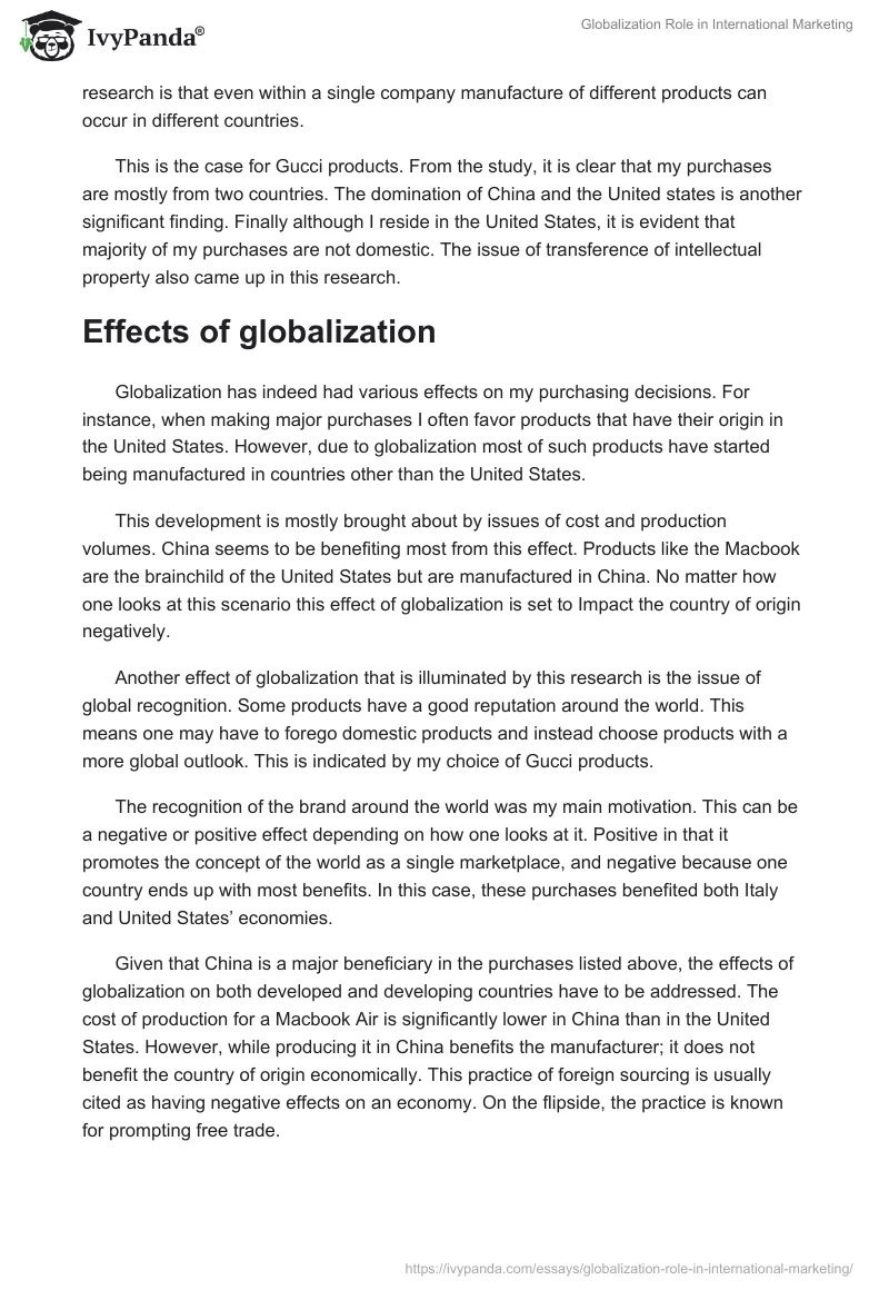 Globalization Role in International Marketing. Page 2