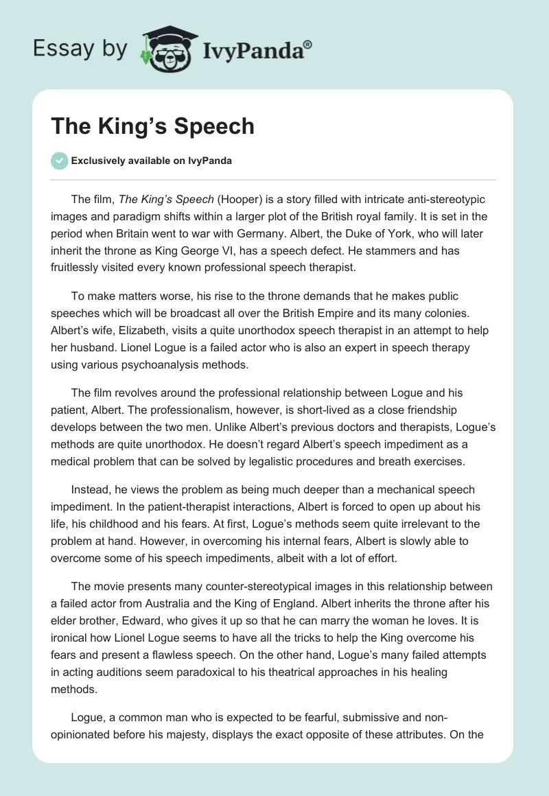 The King's Speech Transcript for King George VI