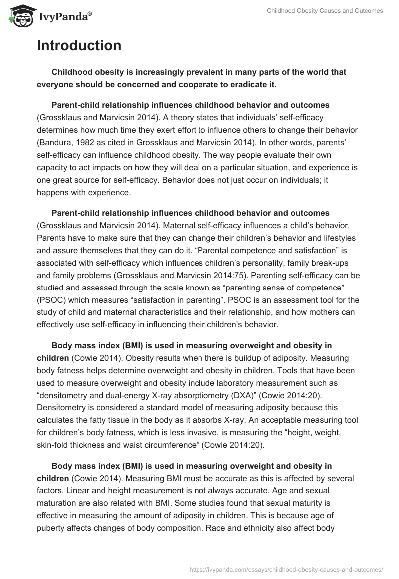 Childhood Obesity Causes and Outcomes. Page 2