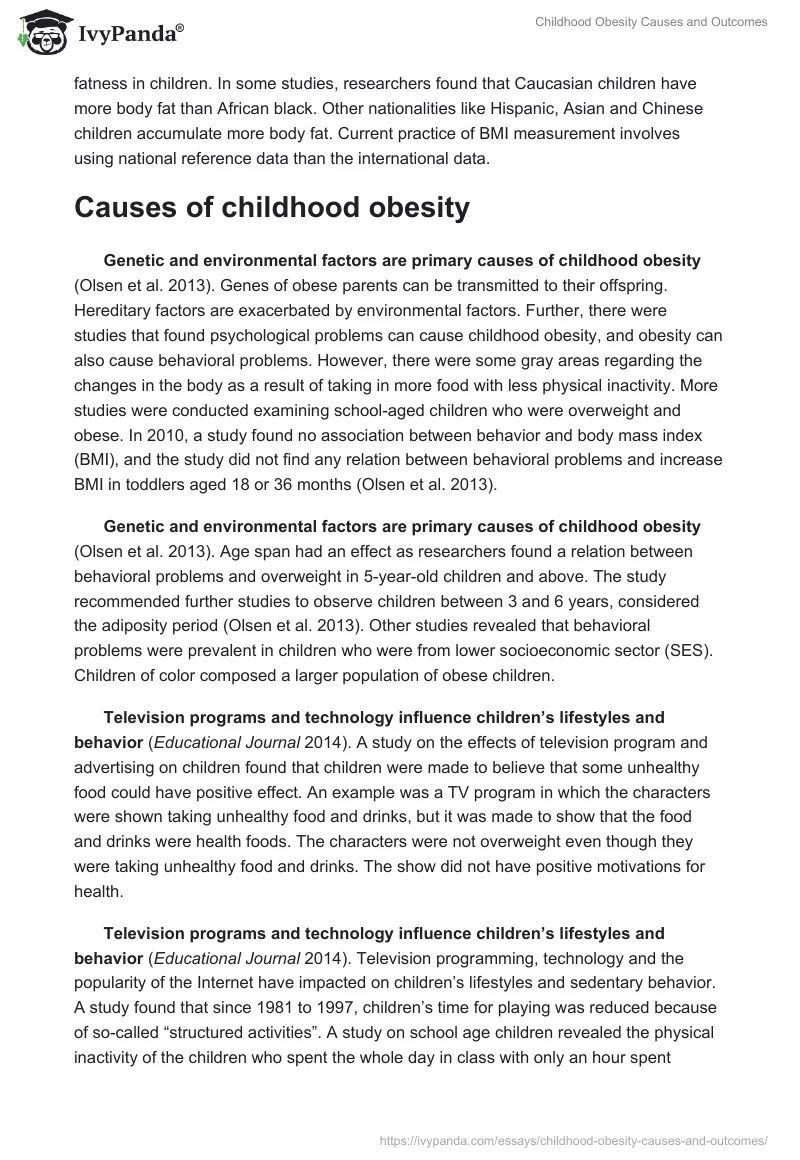 Childhood Obesity Causes and Outcomes. Page 3