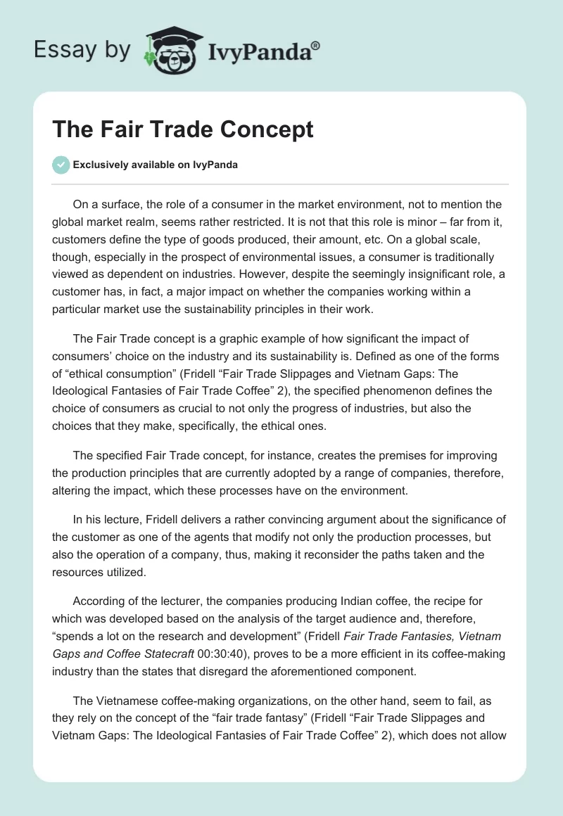 The Fair Trade Concept. Page 1