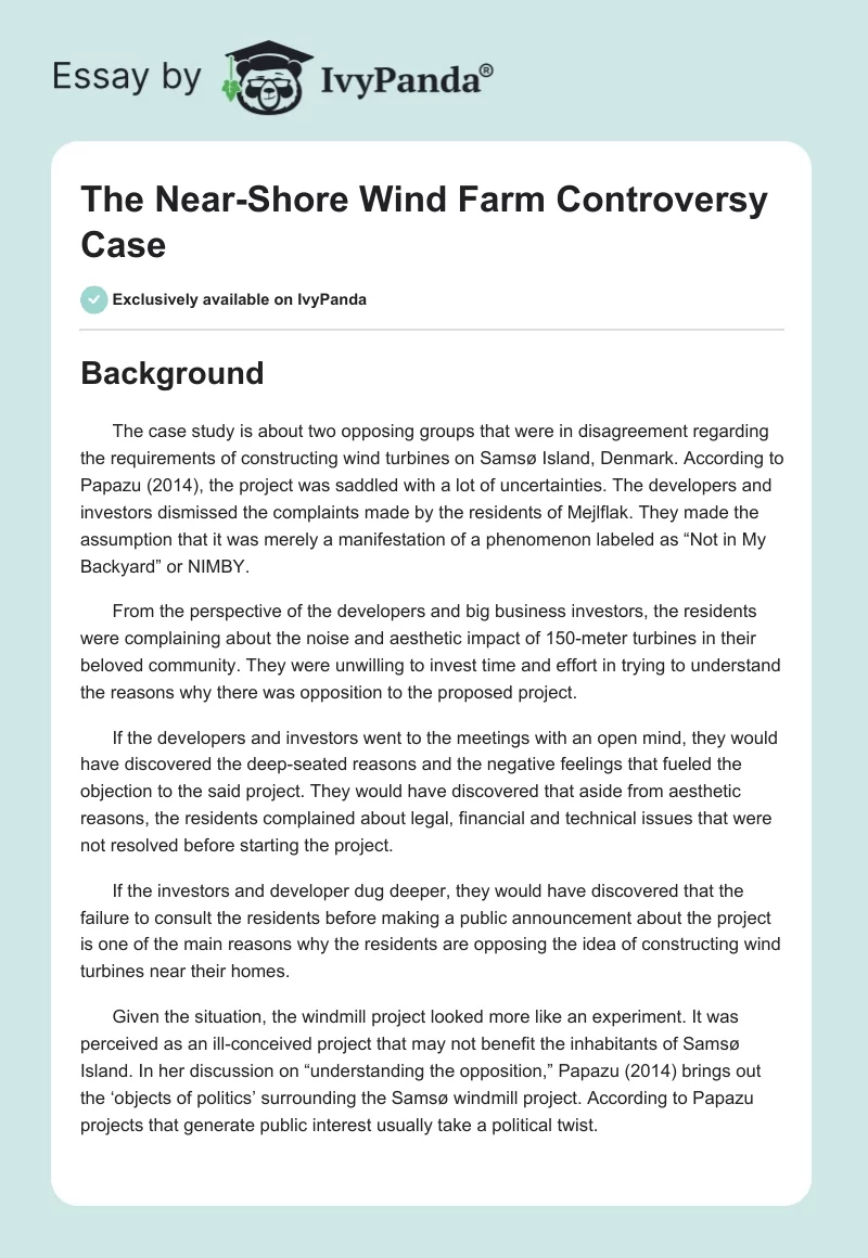 The Near-Shore Wind Farm Controversy Case. Page 1