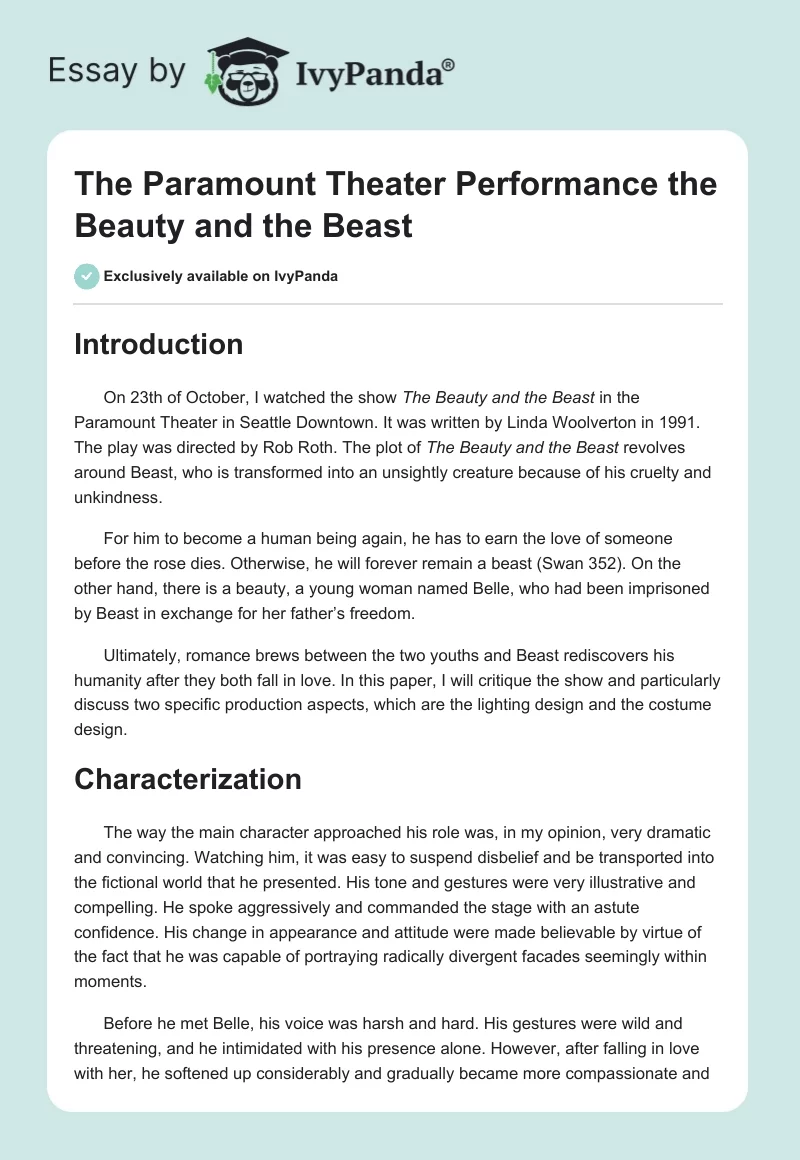The Paramount Theater Performance "The Beauty and the Beast". Page 1