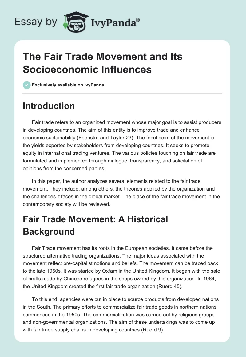 The Fair Trade Movement and Its Socioeconomic Influences. Page 1