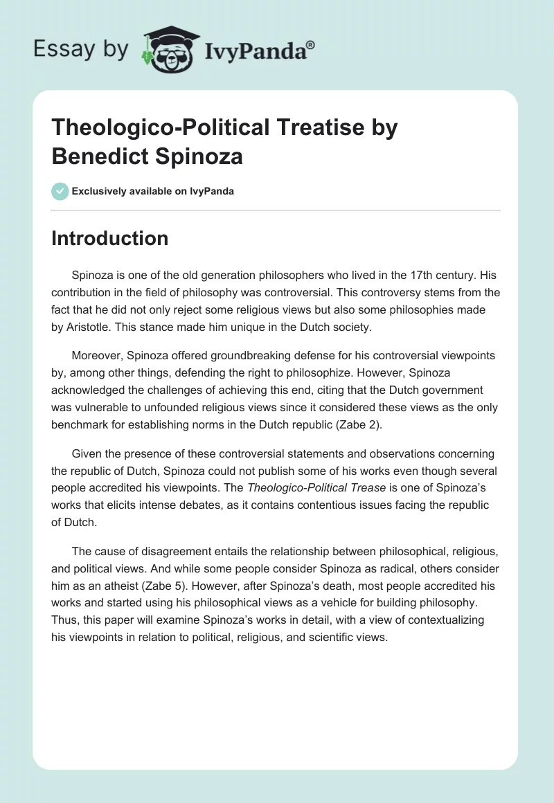 Theologico-Political Treatise by Benedict Spinoza. Page 1