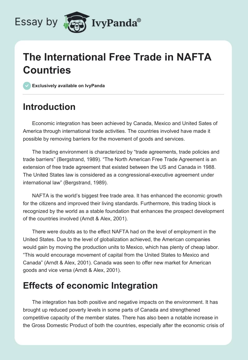 The International Free Trade in NAFTA Countries. Page 1