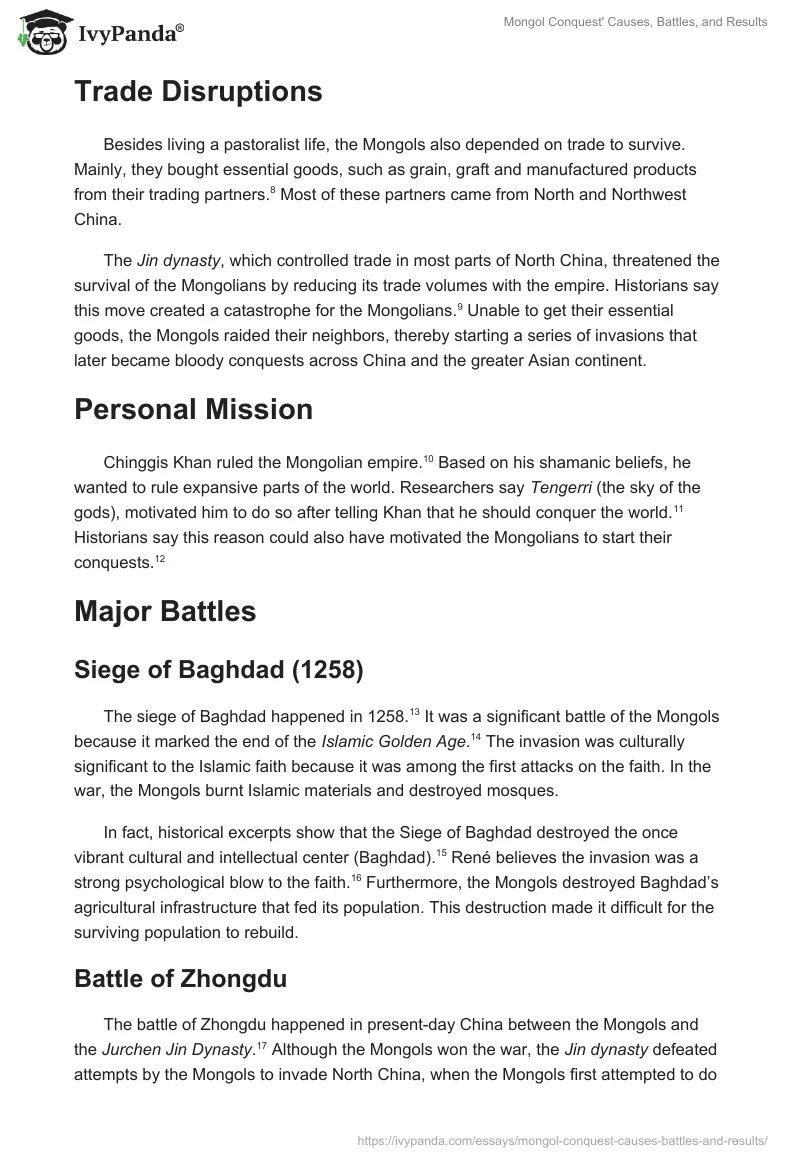 Mongol Conquest' Causes, Battles, and Results. Page 2