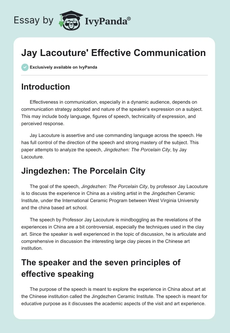 Jay Lacouture' Effective Communication. Page 1