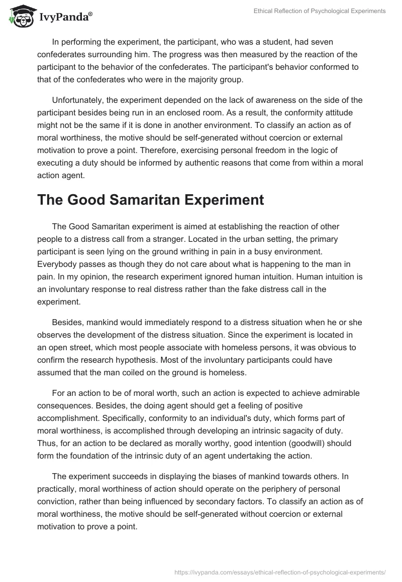 Ethical Reflection of Psychological Experiments. Page 2