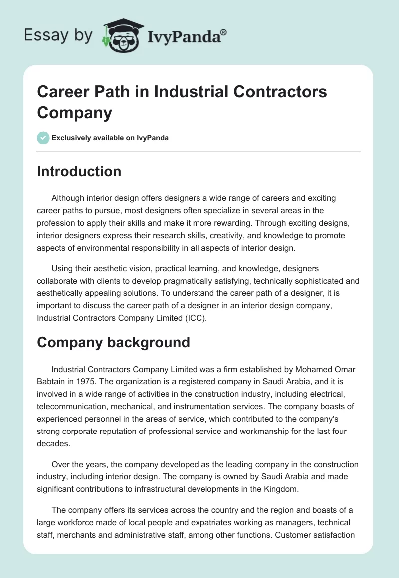 Career Path in Industrial Contractors Company. Page 1