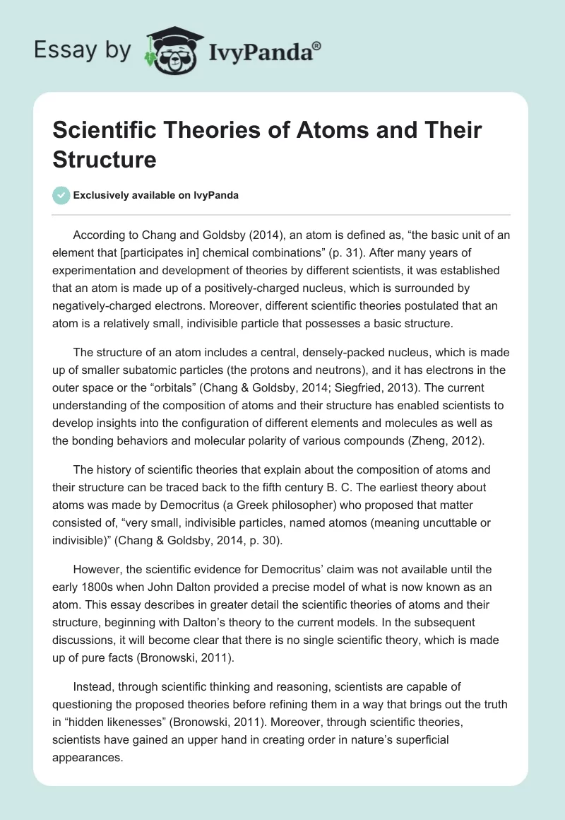 Scientific Theories of Atoms and Their Structure. Page 1