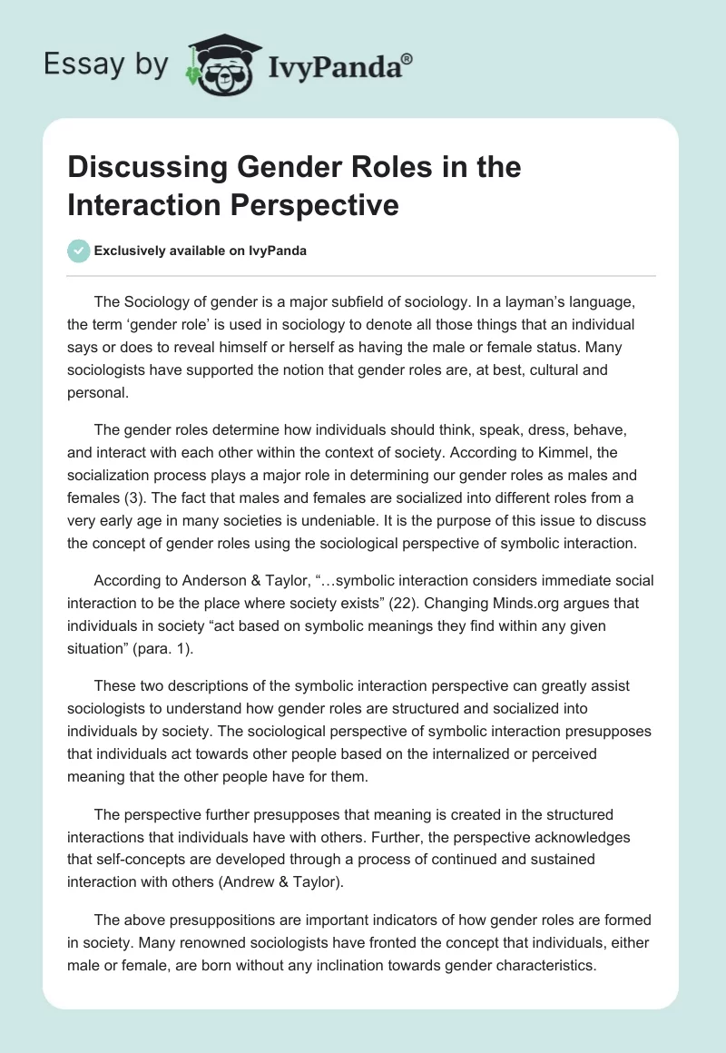 Discussing Gender Roles in the Interaction Perspective. Page 1