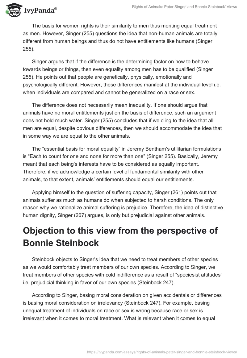 Rights of Animals: Peter Singer' and Bonnie Steinbock' Views. Page 2
