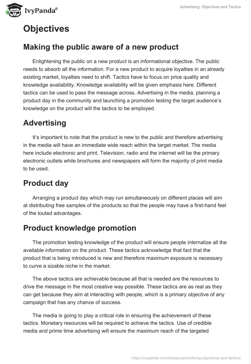 Advertising: Objectives and Tactics. Page 2