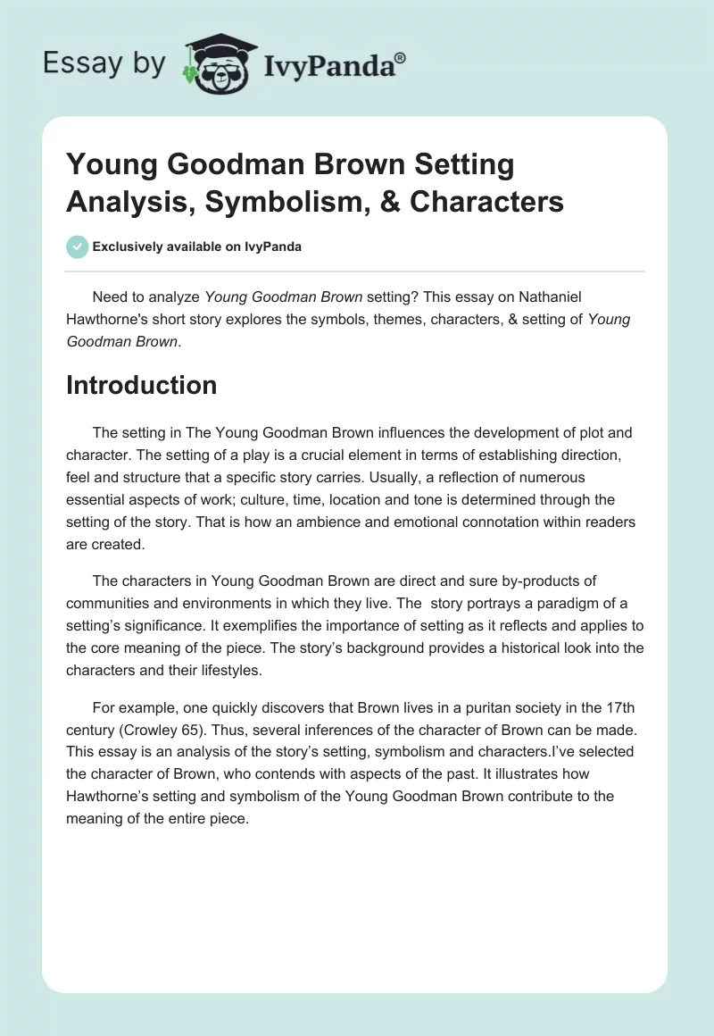 Young Goodman Brown Setting Analysis, Symbolism, & Characters. Page 1