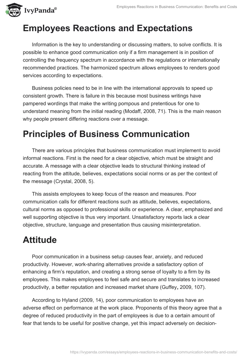 Employees Reactions in Business Communication: Benefits and Costs. Page 2
