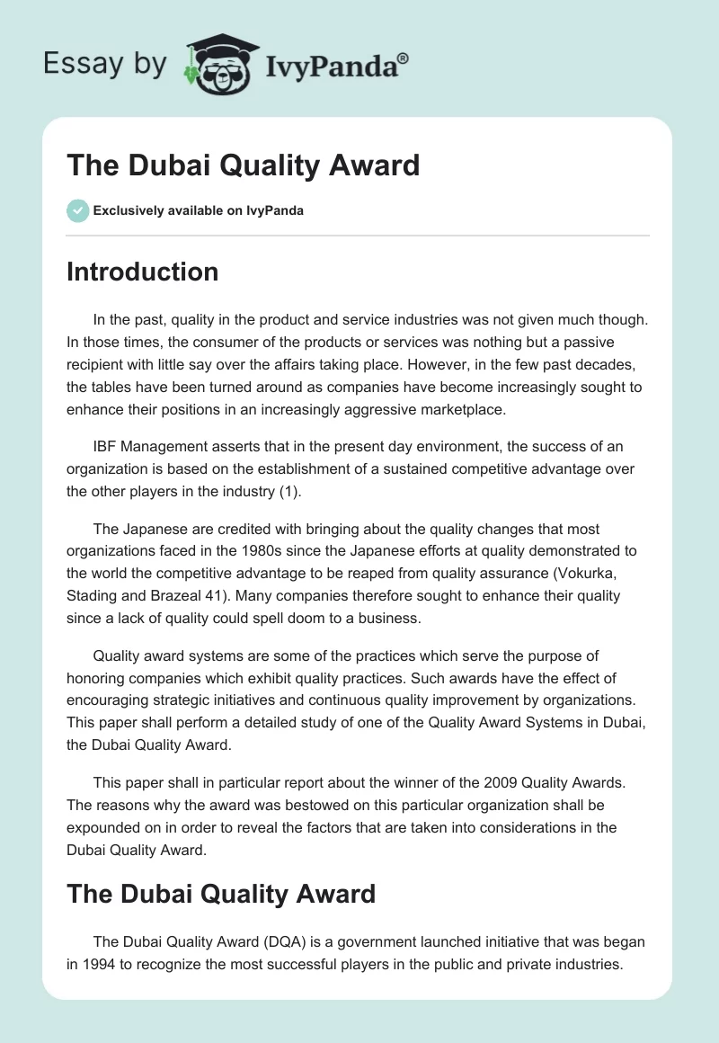 The Dubai Quality Award. Page 1