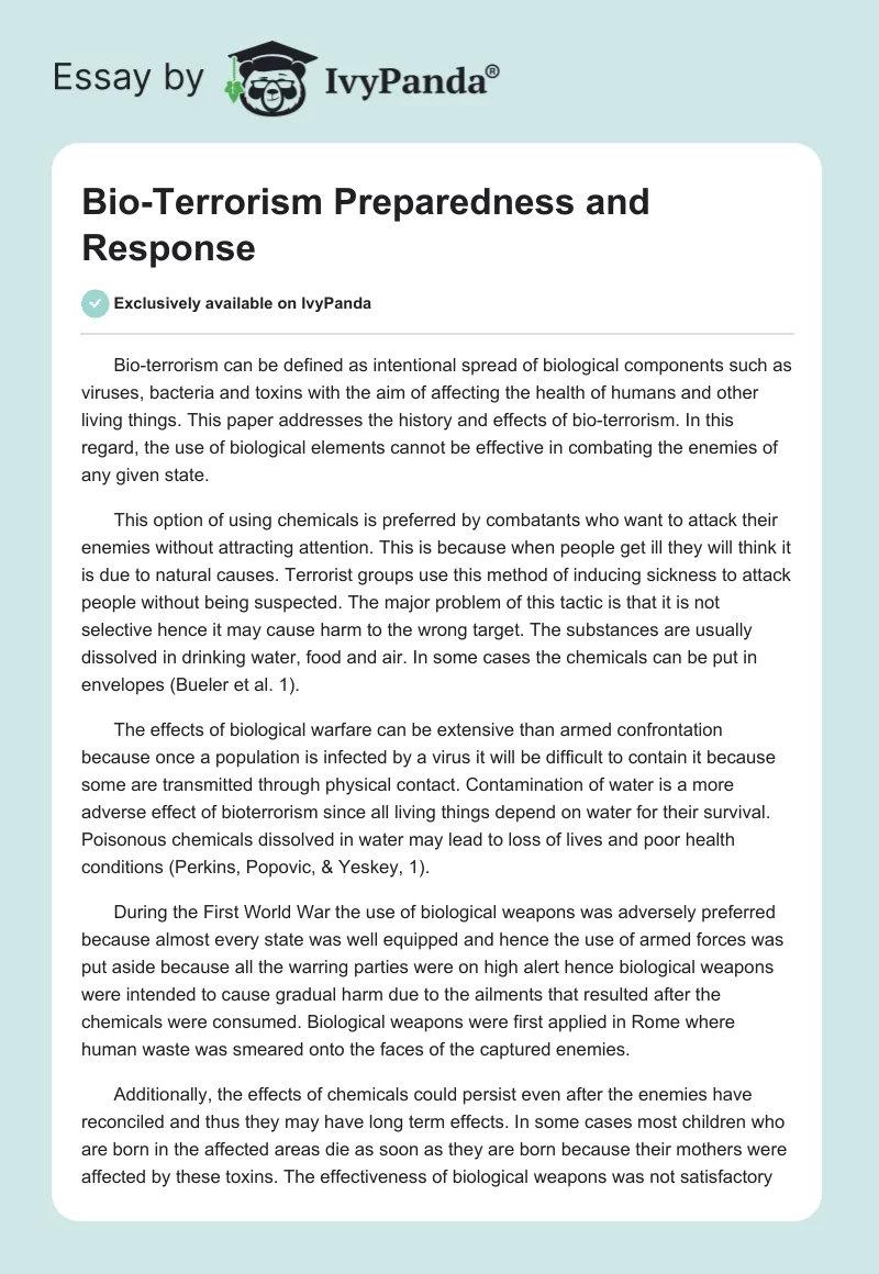 Bio-Terrorism Preparedness and Response. Page 1