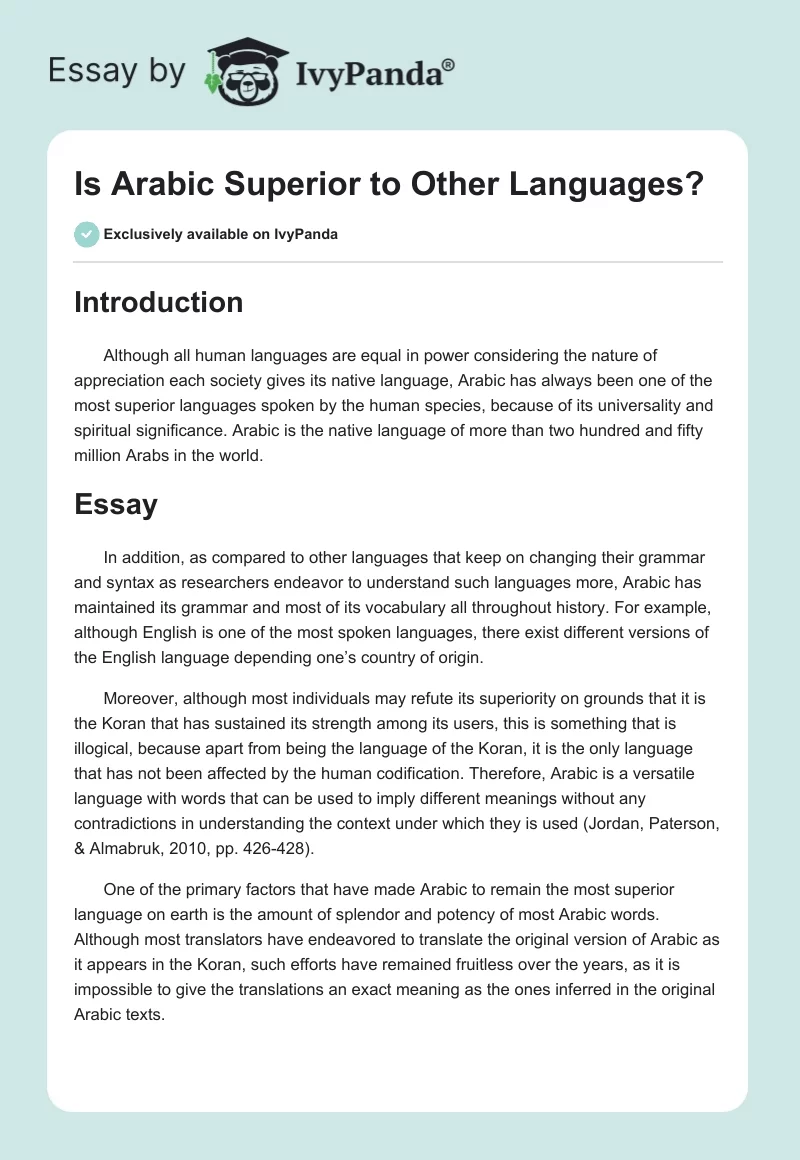 Is Arabic Superior to Other Languages?. Page 1