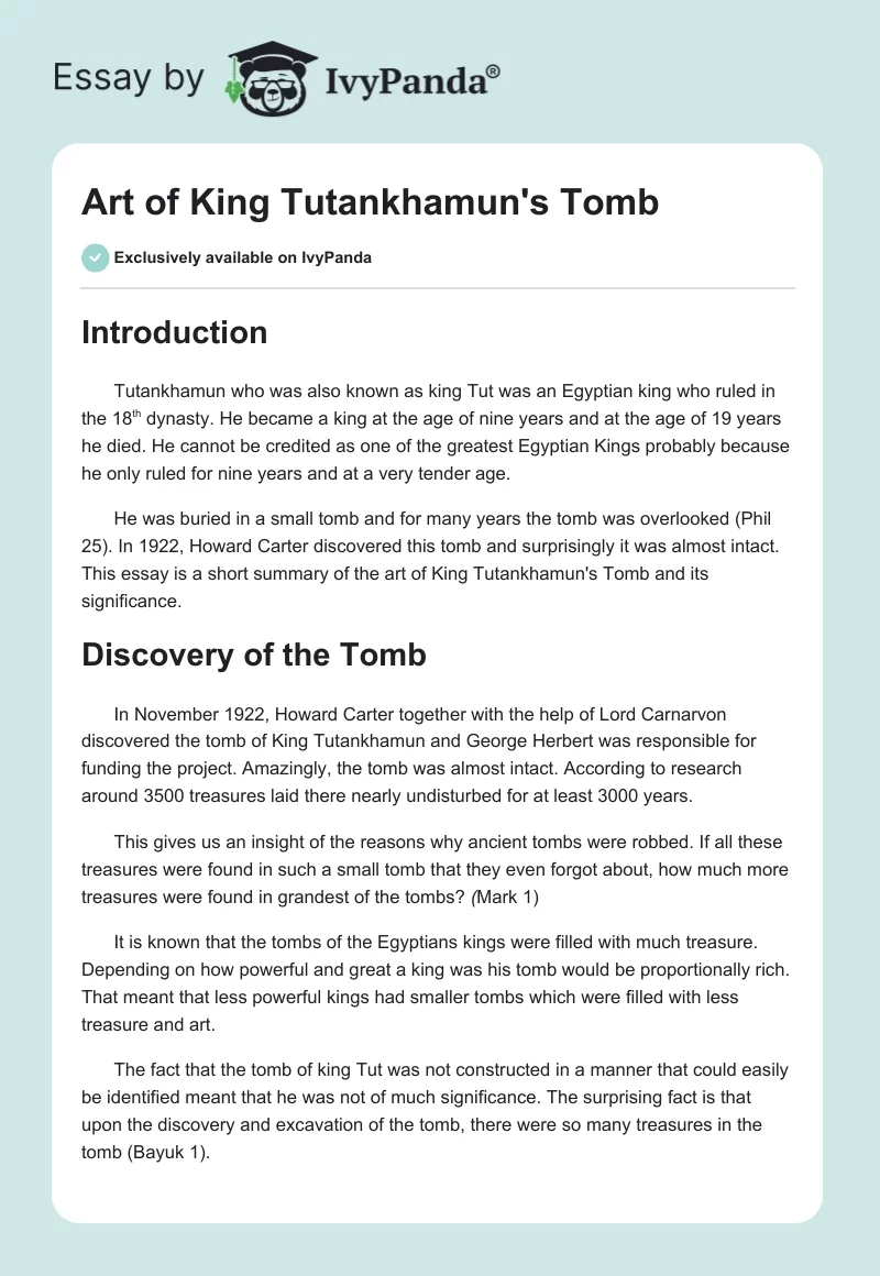 Art of King Tutankhamun's Tomb. Page 1