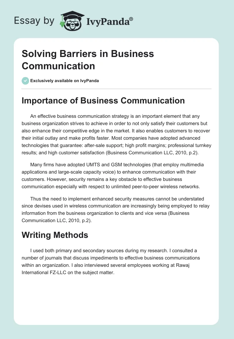 Solving Barriers in Business Communication. Page 1