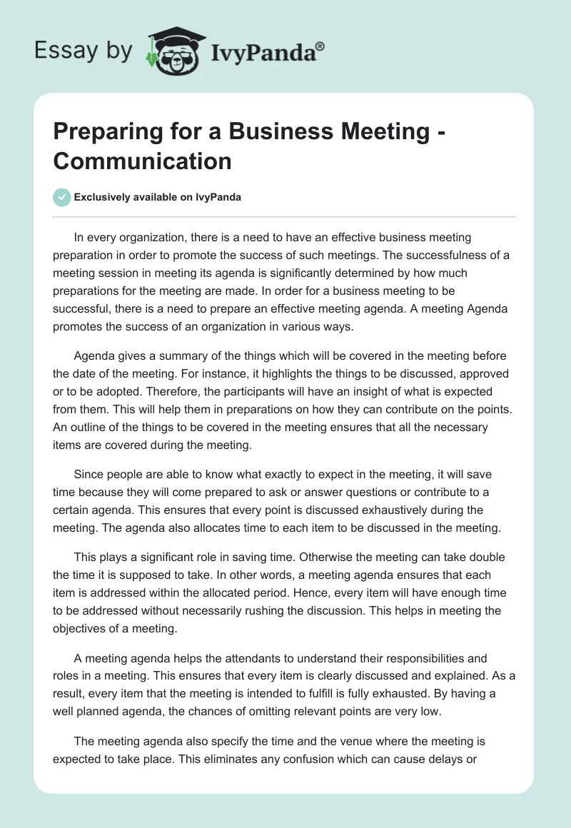Preparing for a Business Meeting - Communication. Page 1