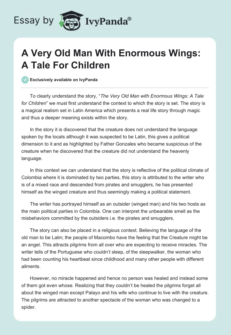 A Very Old Man With Enormous Wings: A Tale for Children. Page 1