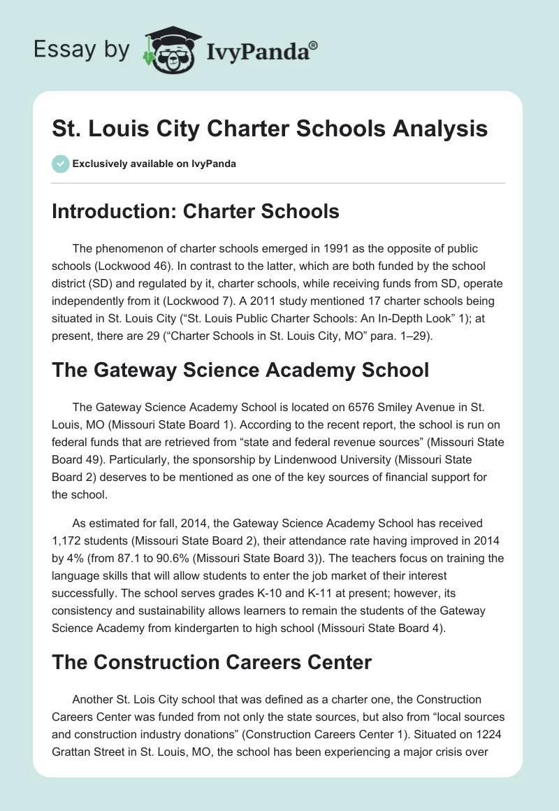 St. Louis City Charter Schools Analysis. Page 1