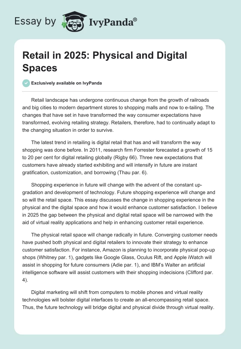 Retail in 2025: Physical and Digital Spaces. Page 1