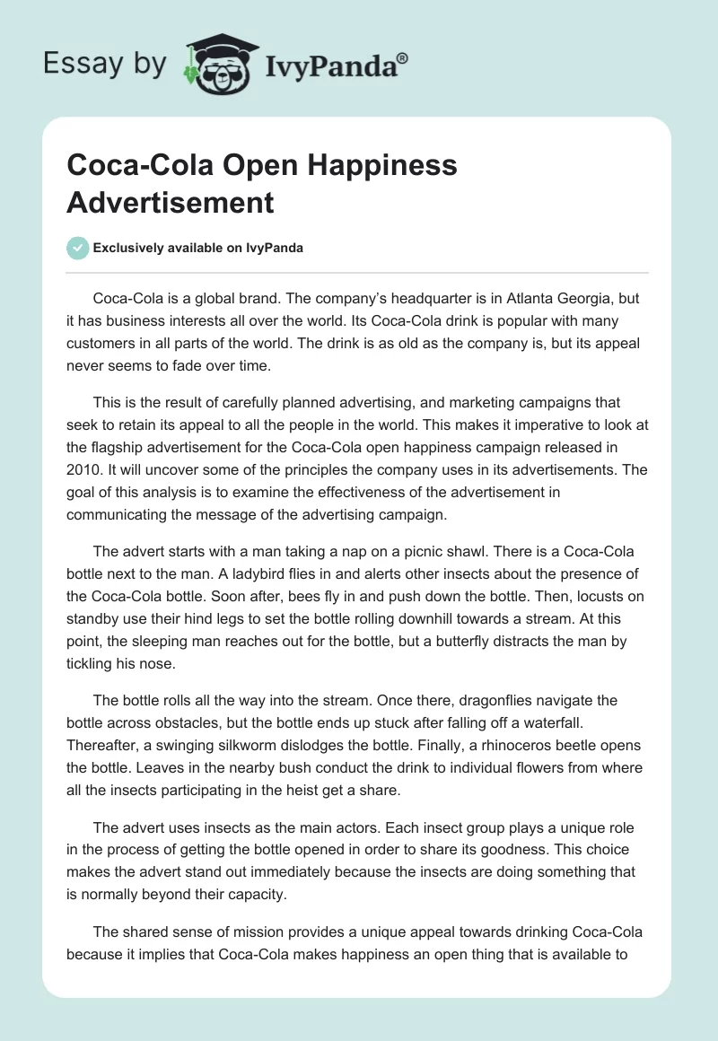 Coca-Cola Open Happiness Advertisement. Page 1