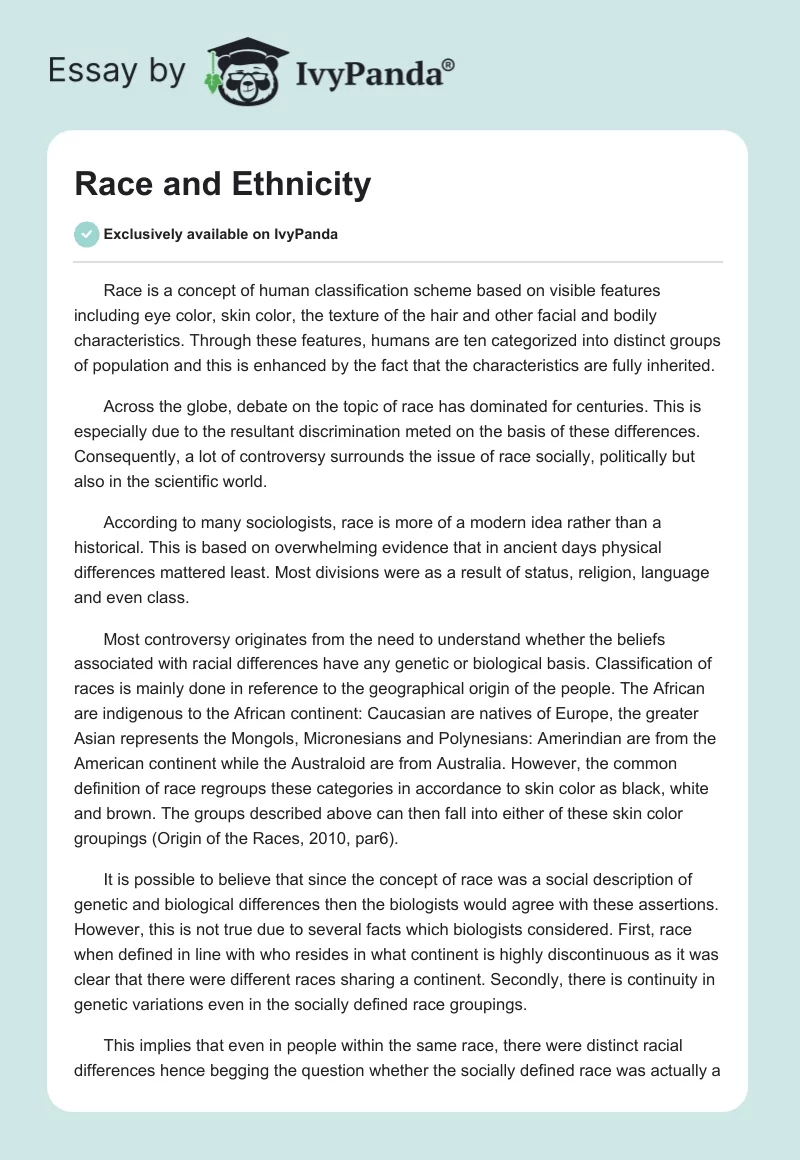 Race and Ethnicity. Page 1