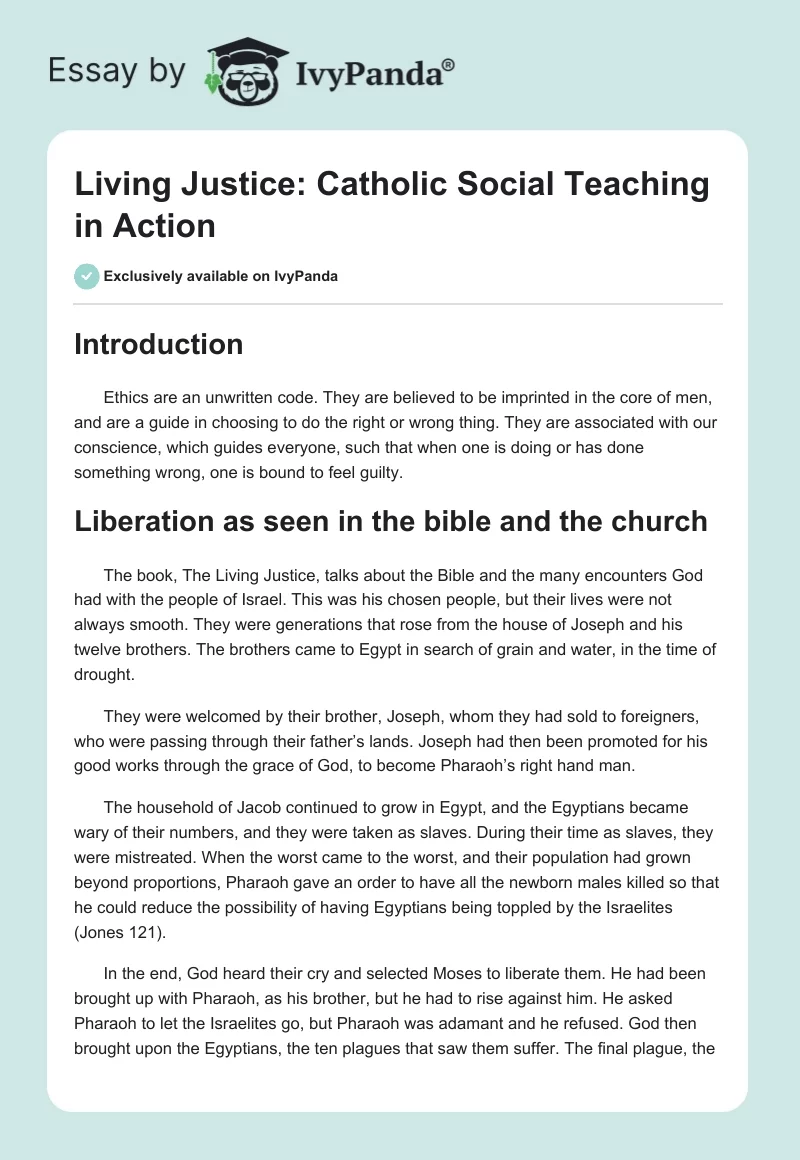 Living Justice: Catholic Social Teaching in Action. Page 1