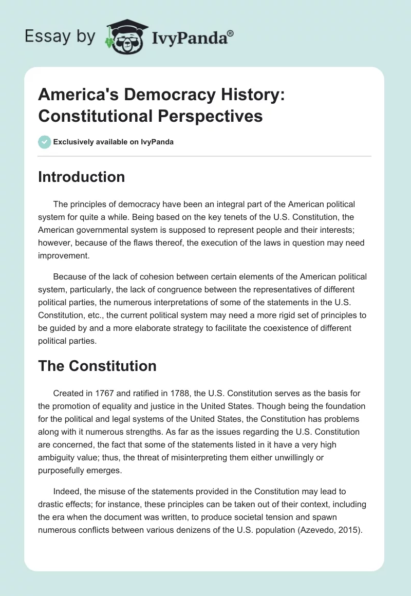 America's Democracy History: Constitutional Perspectives. Page 1