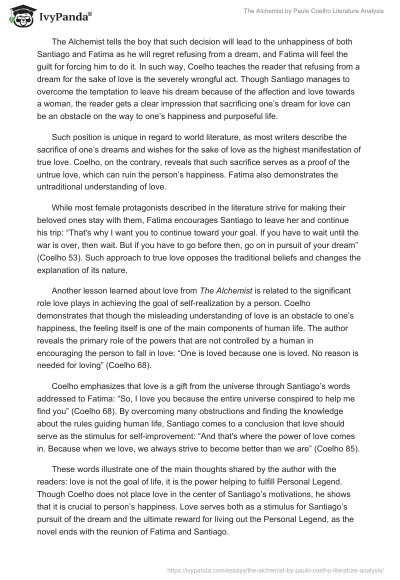 "The Alchemist" by Paulo Coelho Literature Analysis. Page 2