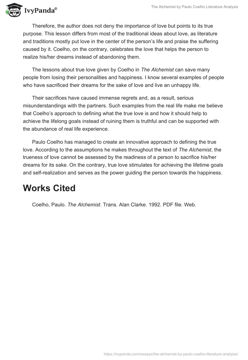"The Alchemist" by Paulo Coelho Literature Analysis. Page 3
