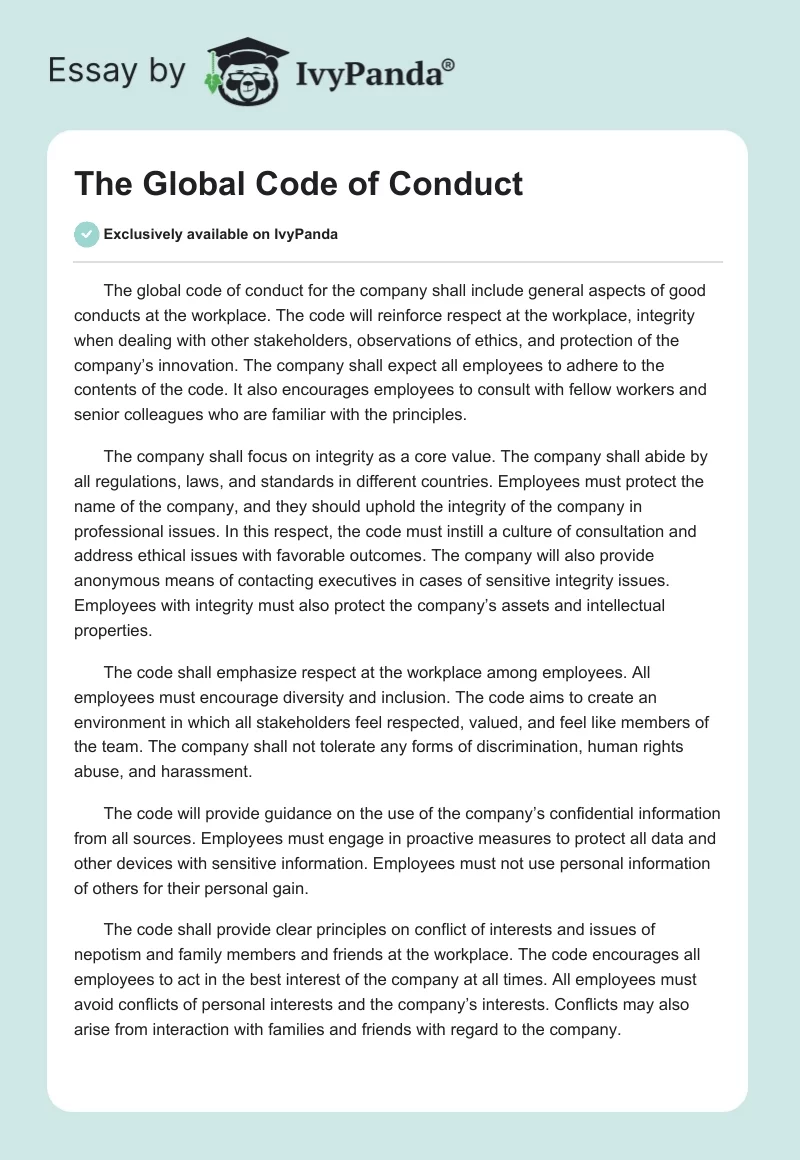 The Global Code of Conduct. Page 1