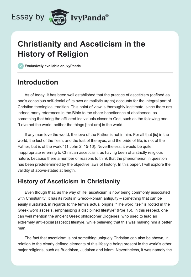 Christianity and Asceticism in the History of Religion. Page 1