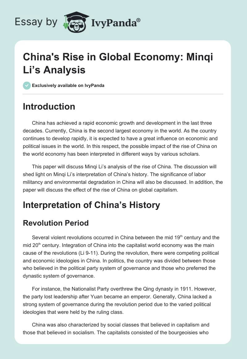 China's Rise in Global Economy: Minqi Li’s Analysis. Page 1