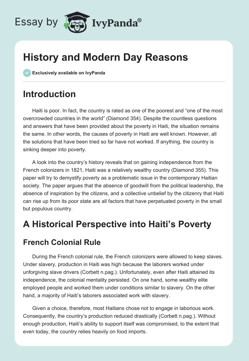 History and Modern Day Reasons. Page 1