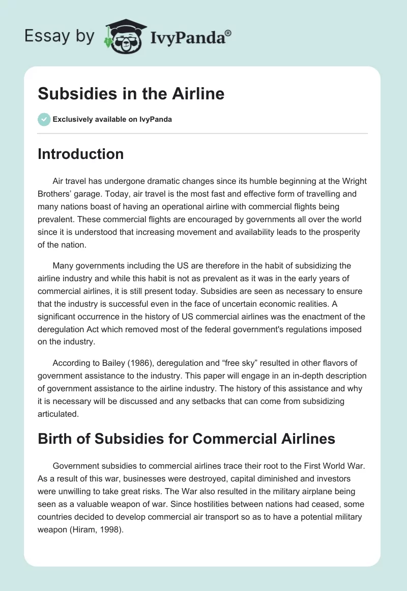 Subsidies in the Airline. Page 1