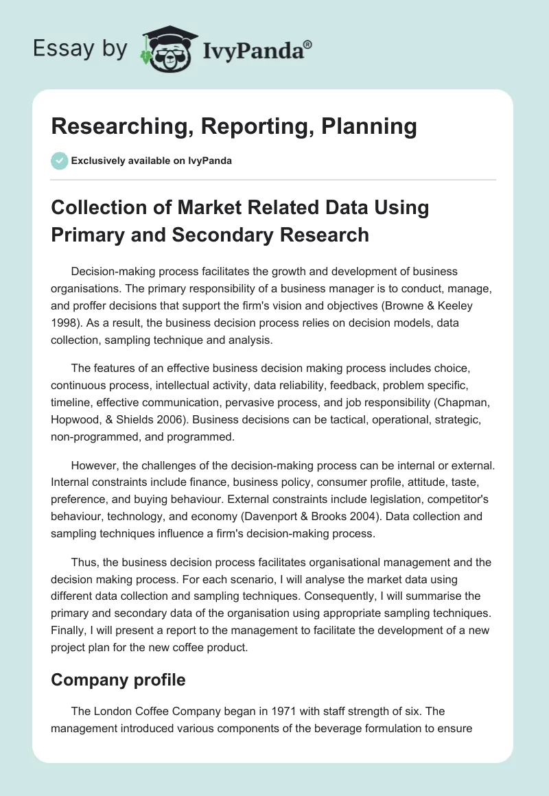 Researching, Reporting, Planning. Page 1