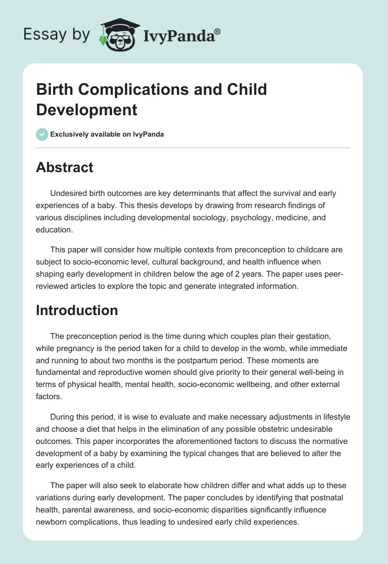 Birth Complications and Child Development. Page 1