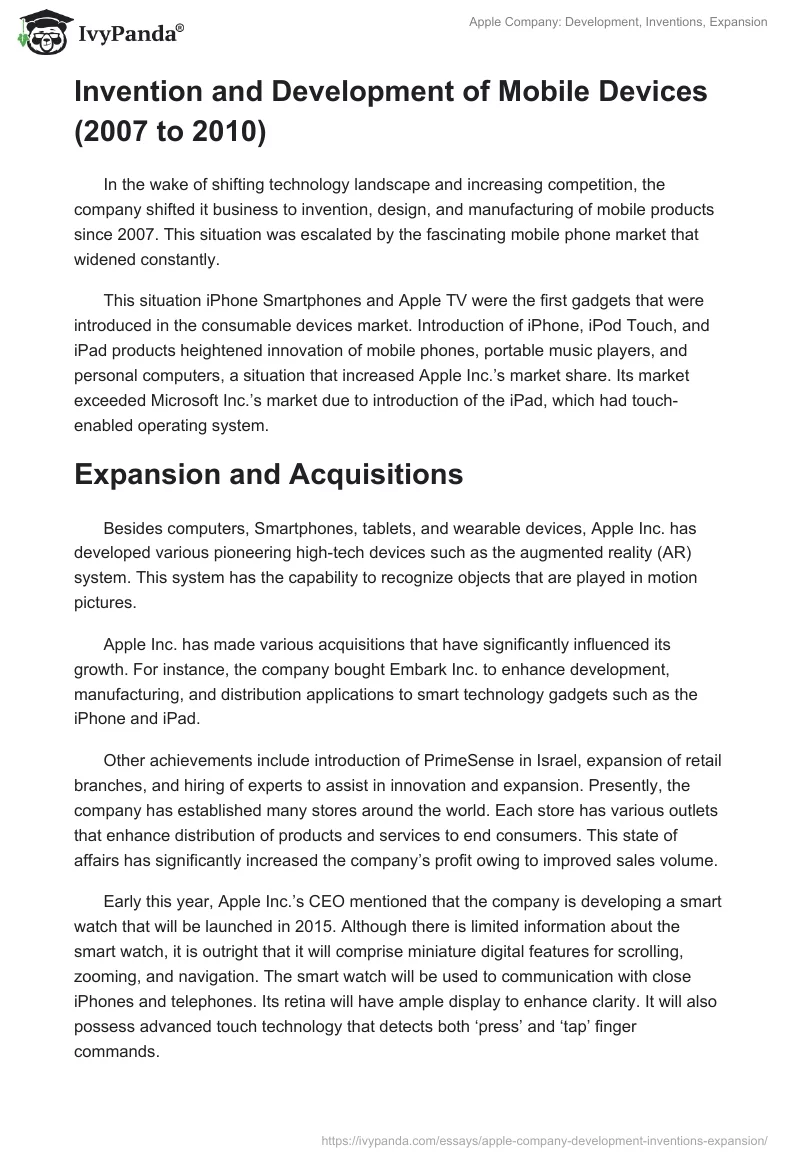 Apple Company: Development, Inventions, Expansion. Page 2