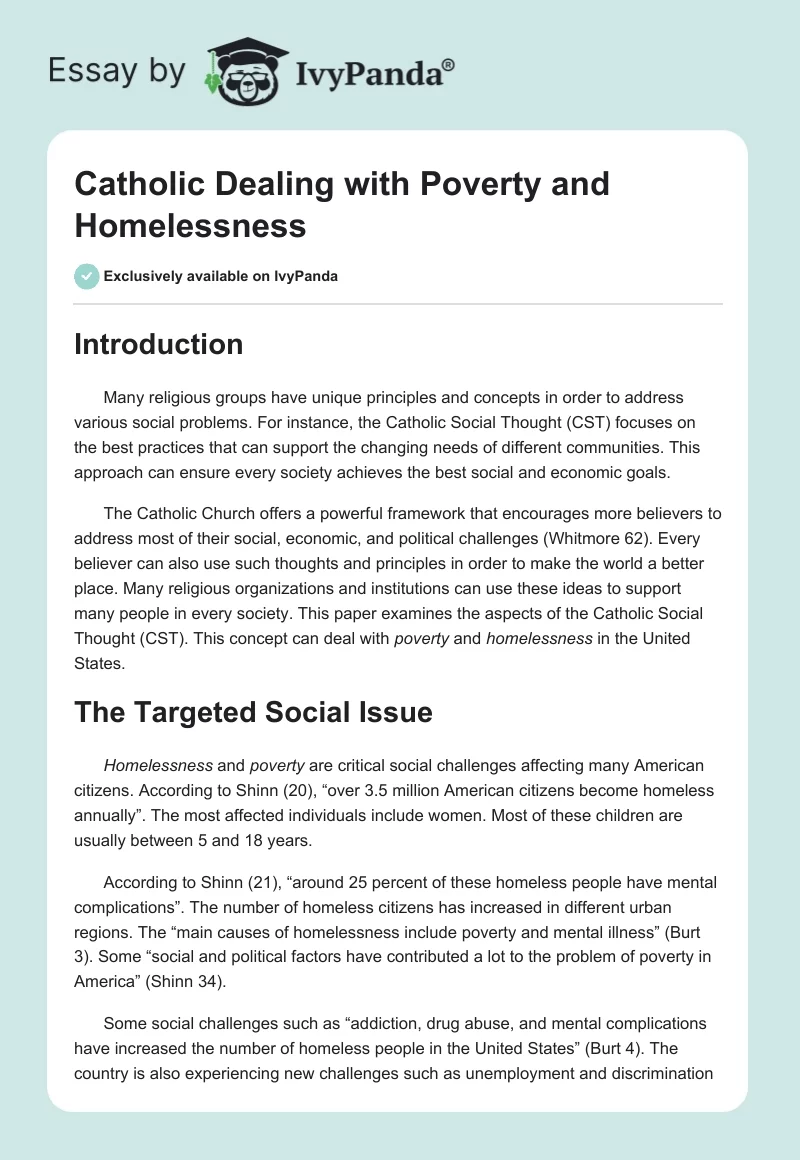 Catholic Dealing With Poverty and Homelessness. Page 1