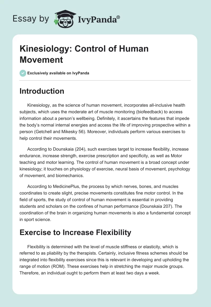 Kinesiology: Control of Human Movement. Page 1