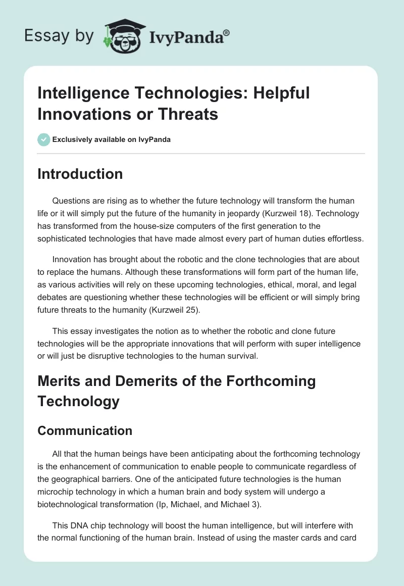 Intelligence Technologies: Helpful Innovations or Threats. Page 1