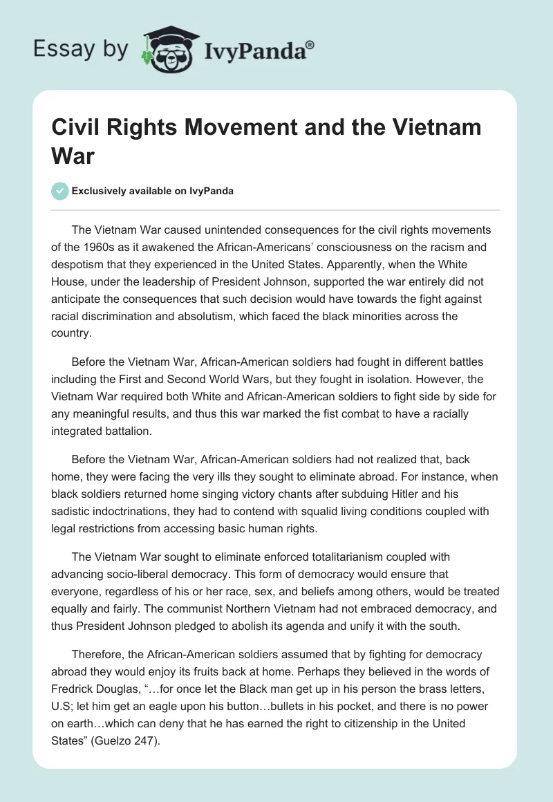 Civil Rights Movement and the Vietnam War. Page 1